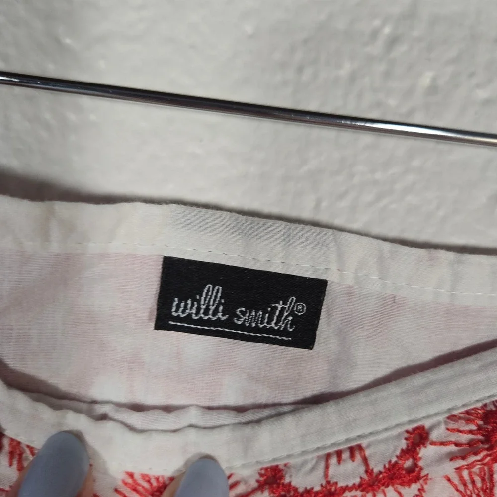 Vtg‎ Willi Smith Skirt Set 8 Red White Eyelet Embroidered Cotton Hippie Garden